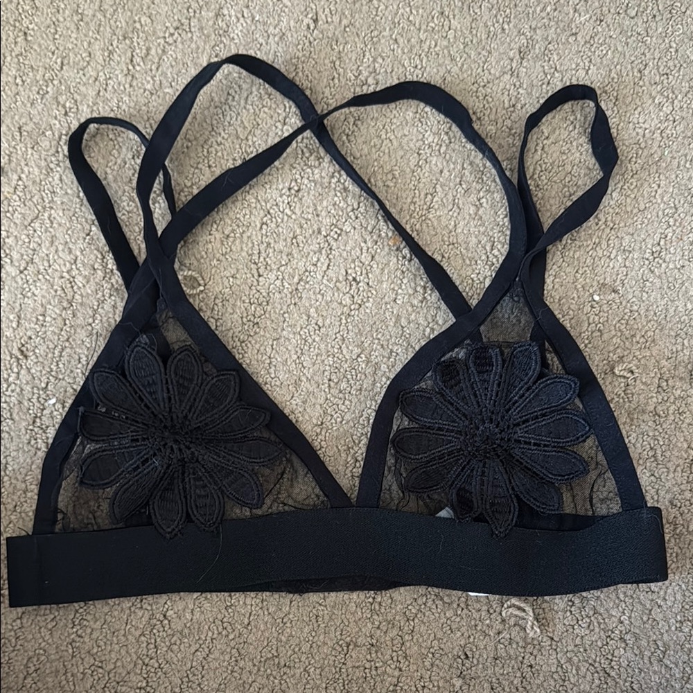 Black Floral Mesh Bralette